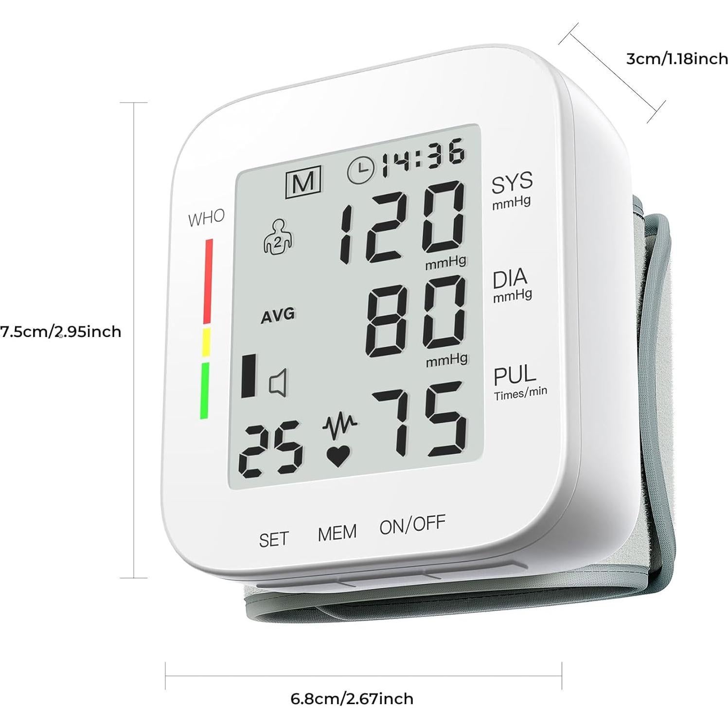 Monitor de Presión Arterial de Muñeca MMIZOO W1681 LCD Grande