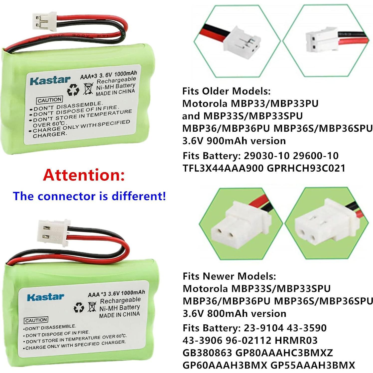 Baterías Kastar 2-Pack 1000mAh para Monitor de Bebé Motorola
