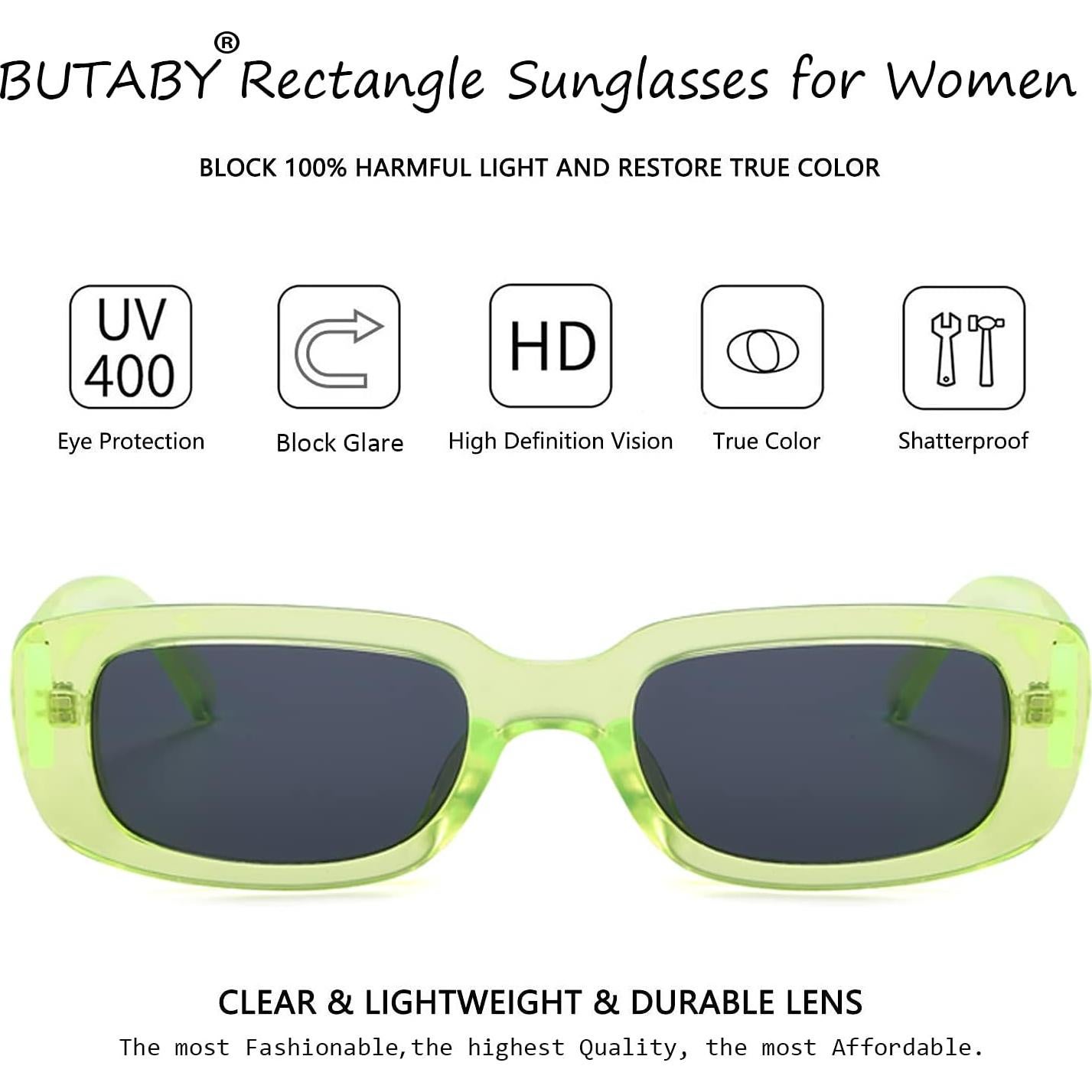 Gafas de sol BUTABY para mujer, retro UV400, marco verde