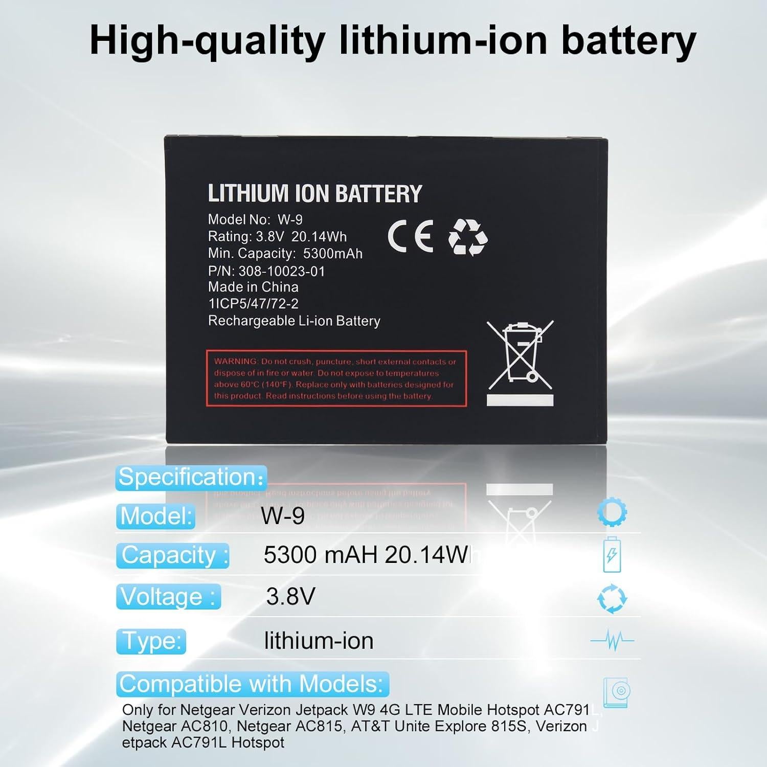 Batería de Reemplazo W-9 JUBOTY 5300mAh para Hotspot 4G LTE