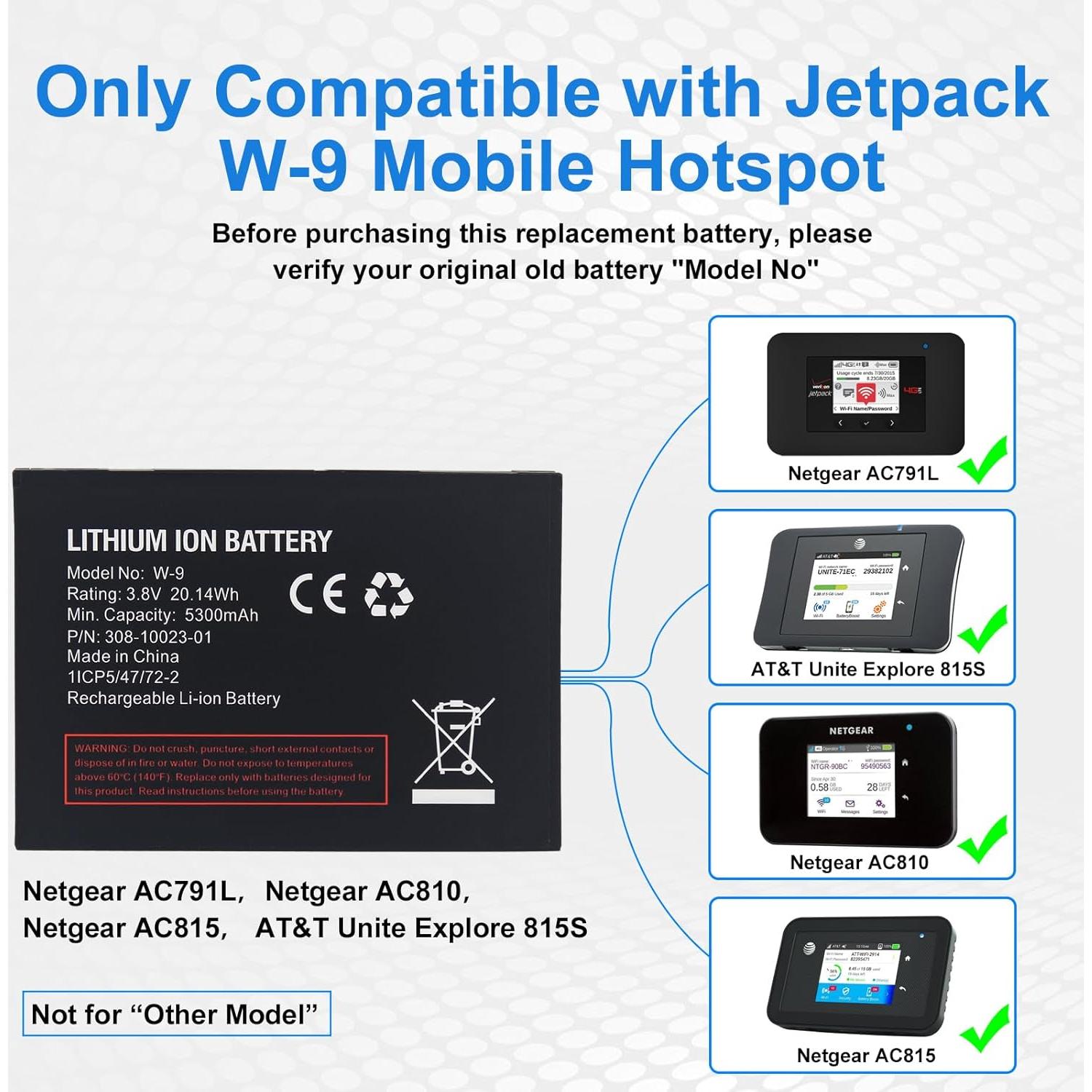 Batería de Reemplazo W-9 JUBOTY 5300mAh para Hotspot 4G LTE