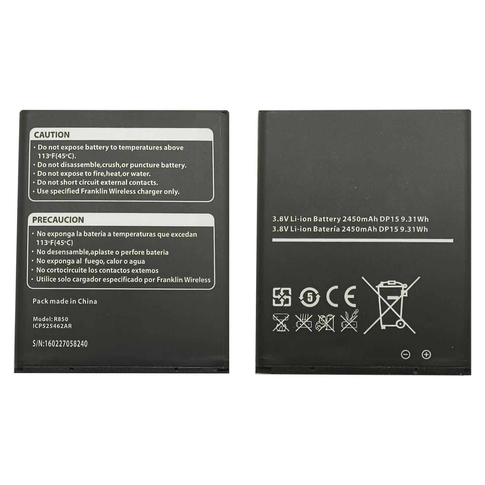 Batería Recargable R850 para Franklin Wireless Hotspot 2450mAh