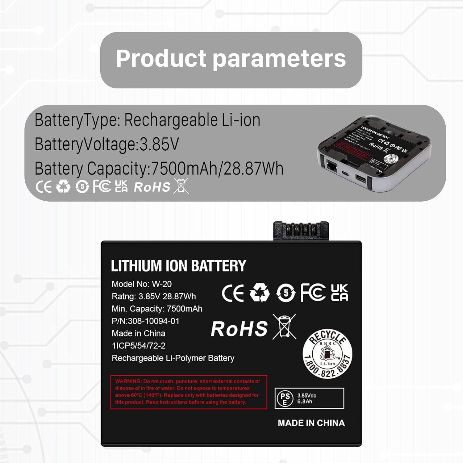 Batería W-20 7500mAh para NETGEAR Nighthawk 5G Hotspot