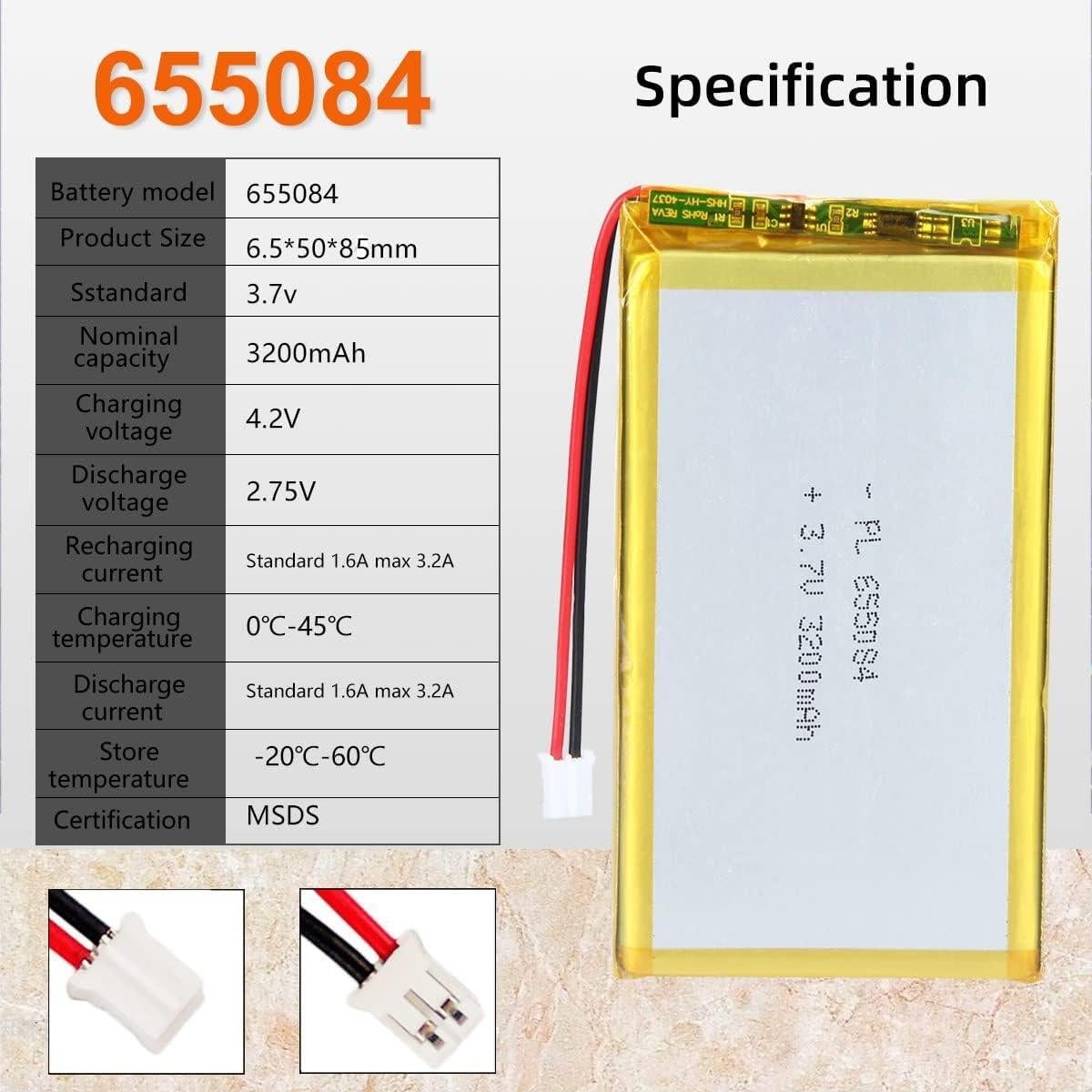 Batería de polímero de litio 3.7V 3200mAh AKZYTUE con conector JST