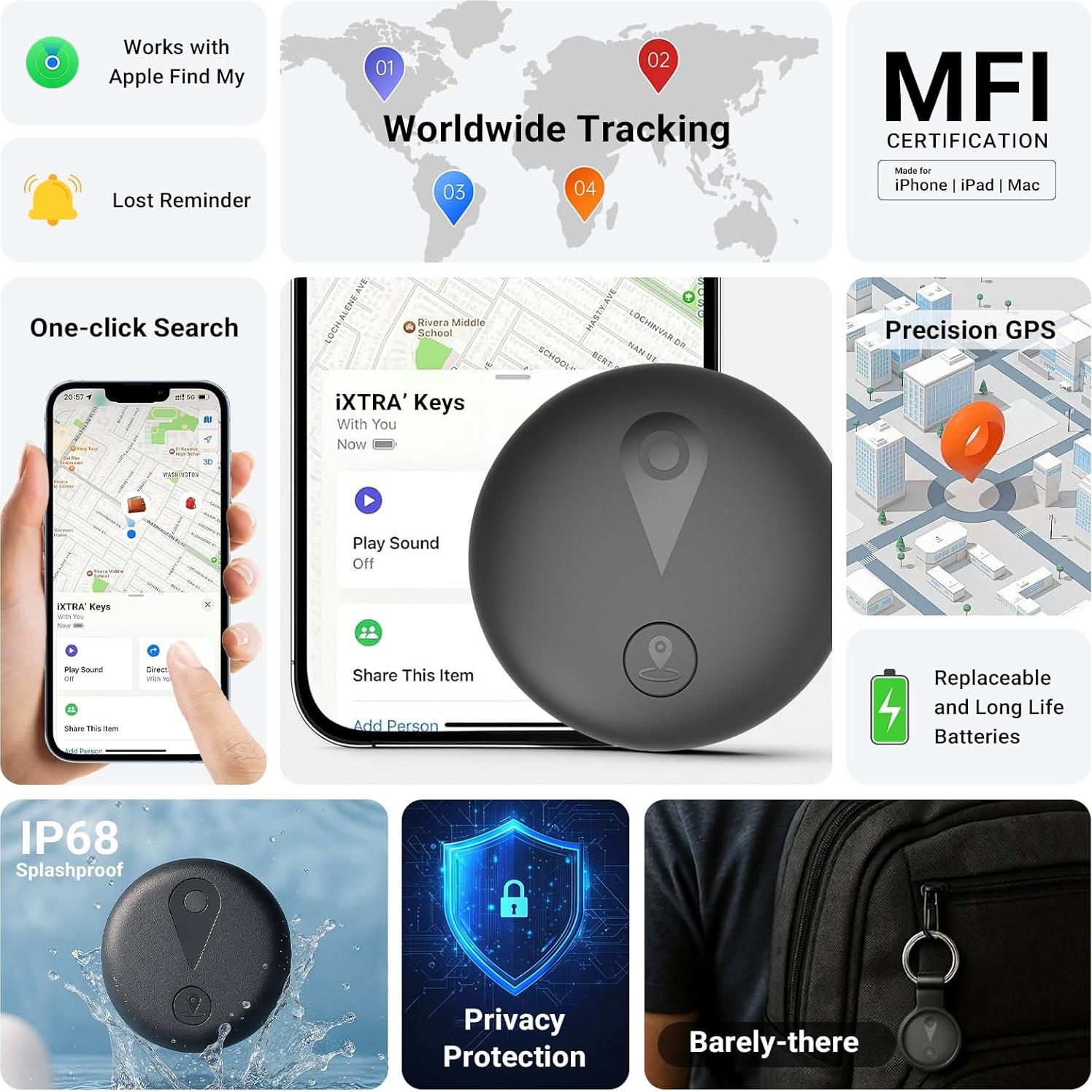 Rastreador Bluetooth iXTRA Finder Tag F18B 4 Pack Negro