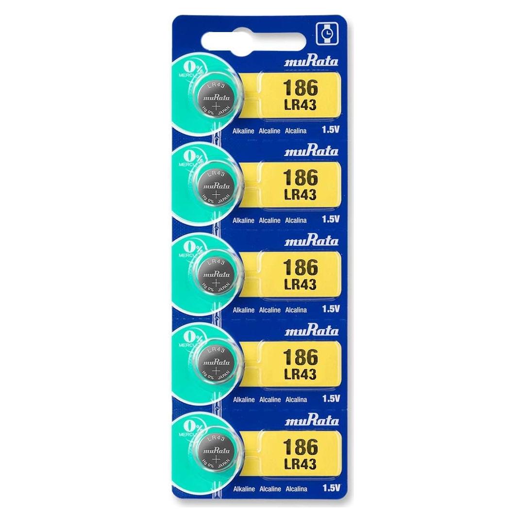 Baterías Alcalinas Murata LR43 AG12 1.5V (5 Unidades)