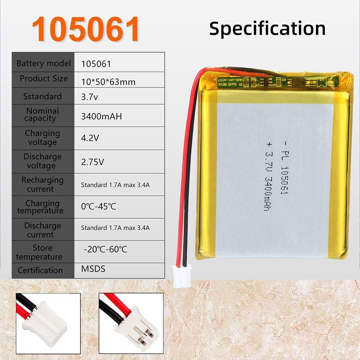 Batería de polímero de litio AKZYTUE 3.7V 3400mAh 105061