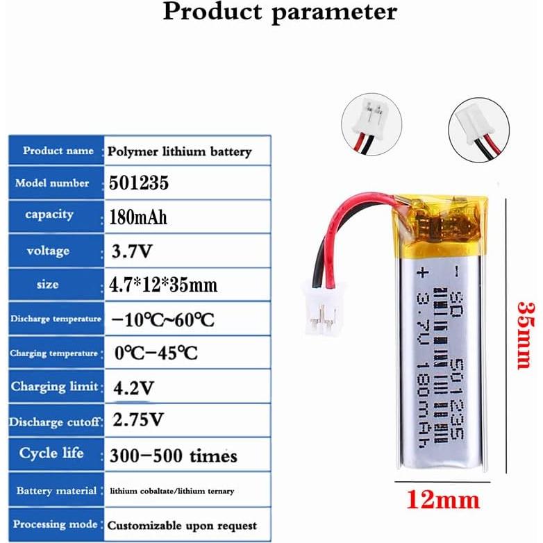 Batería de polímero de litio 3.7V 180mAh BIHUADE 501235