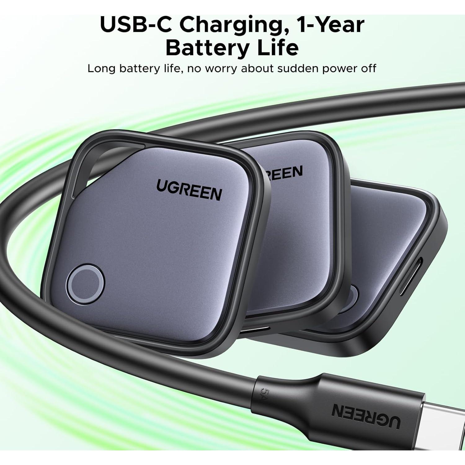 Etiqueta de Rastreo Bluetooth UGREEN FineTrack G - Carga USB-C, 1 Año Batería, Paquete de 4