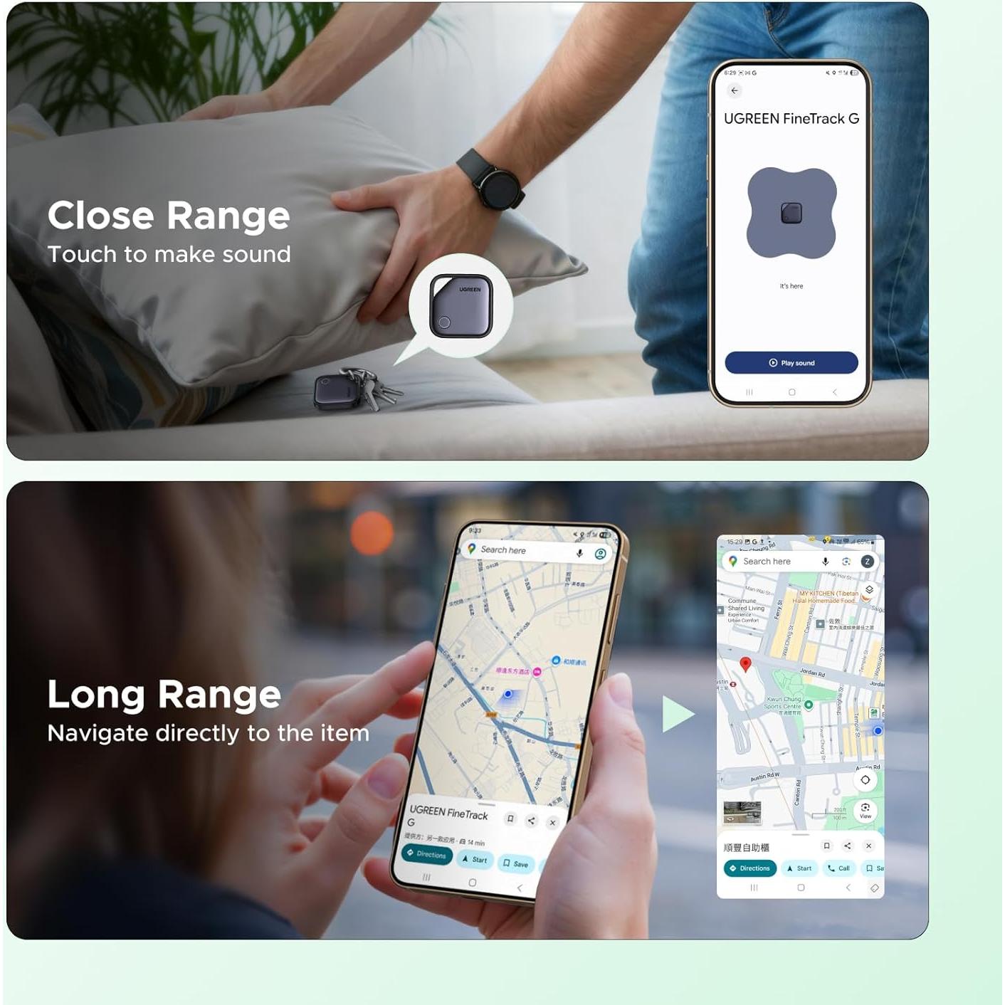 Etiqueta de Rastreo Bluetooth UGREEN FineTrack G - Carga USB-C, 1 Año Batería, Paquete de 4