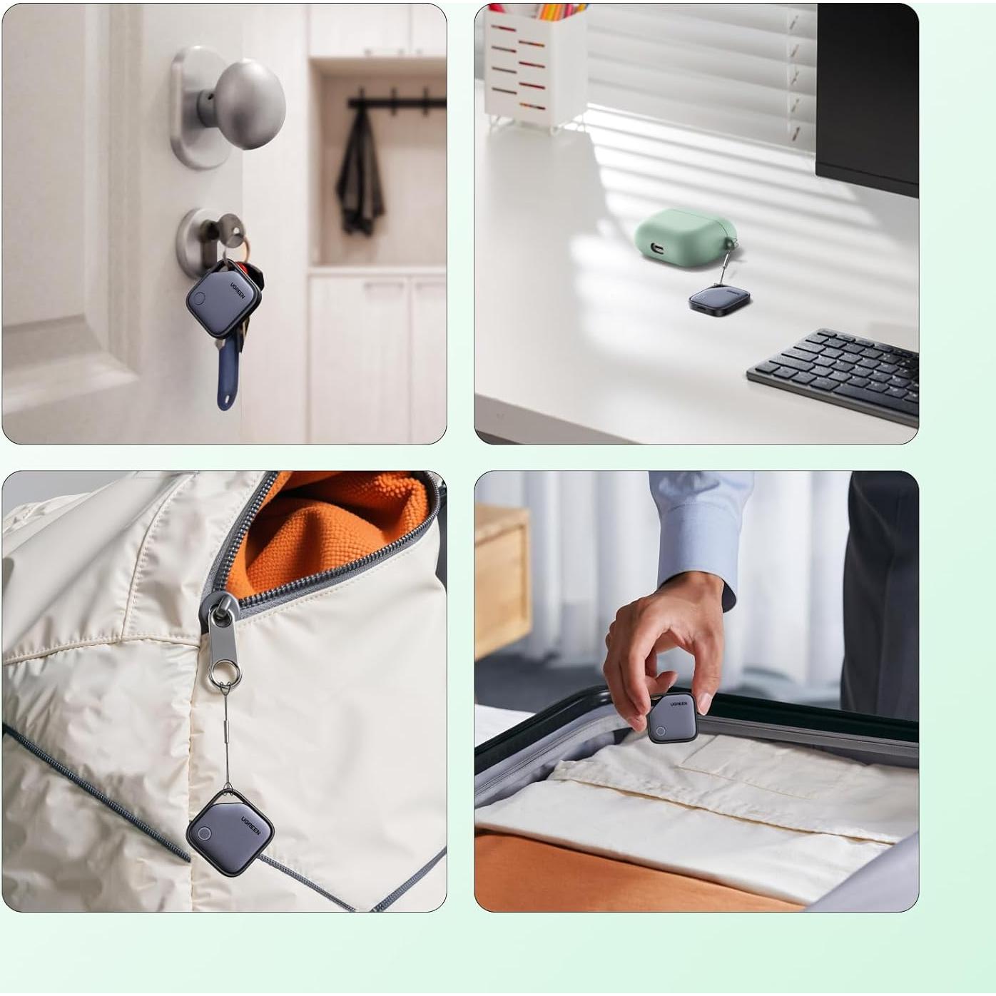 Etiqueta de Rastreo Bluetooth UGREEN FineTrack G - Carga USB-C, 1 Año Batería, Paquete de 4