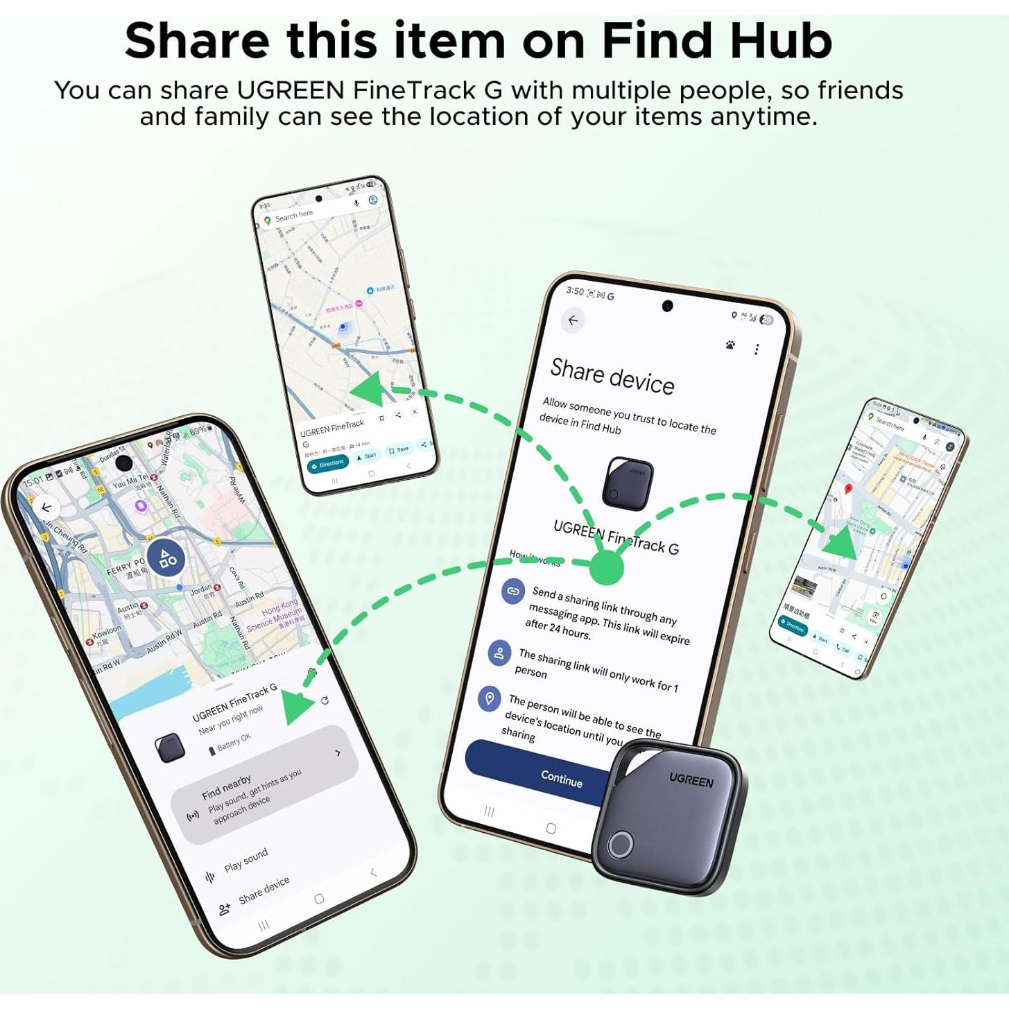 Etiqueta de Rastreo Bluetooth UGREEN FineTrack G - Carga USB-C, 1 Año Batería, Paquete de 4