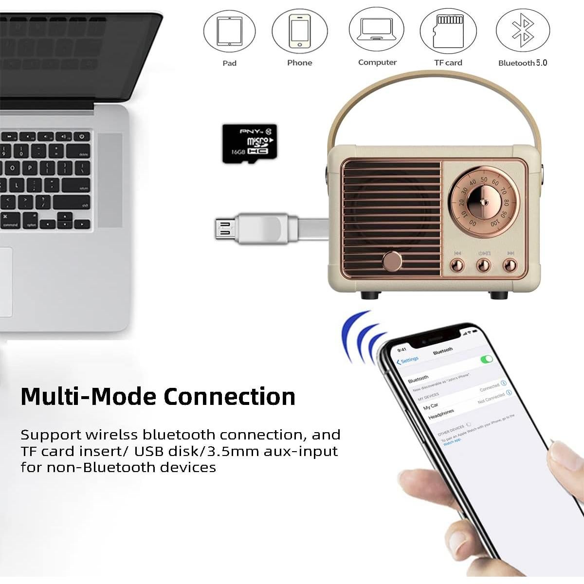 Altavoz Bluetooth Retro Baolira HM11 Beige Portátil 4.5W