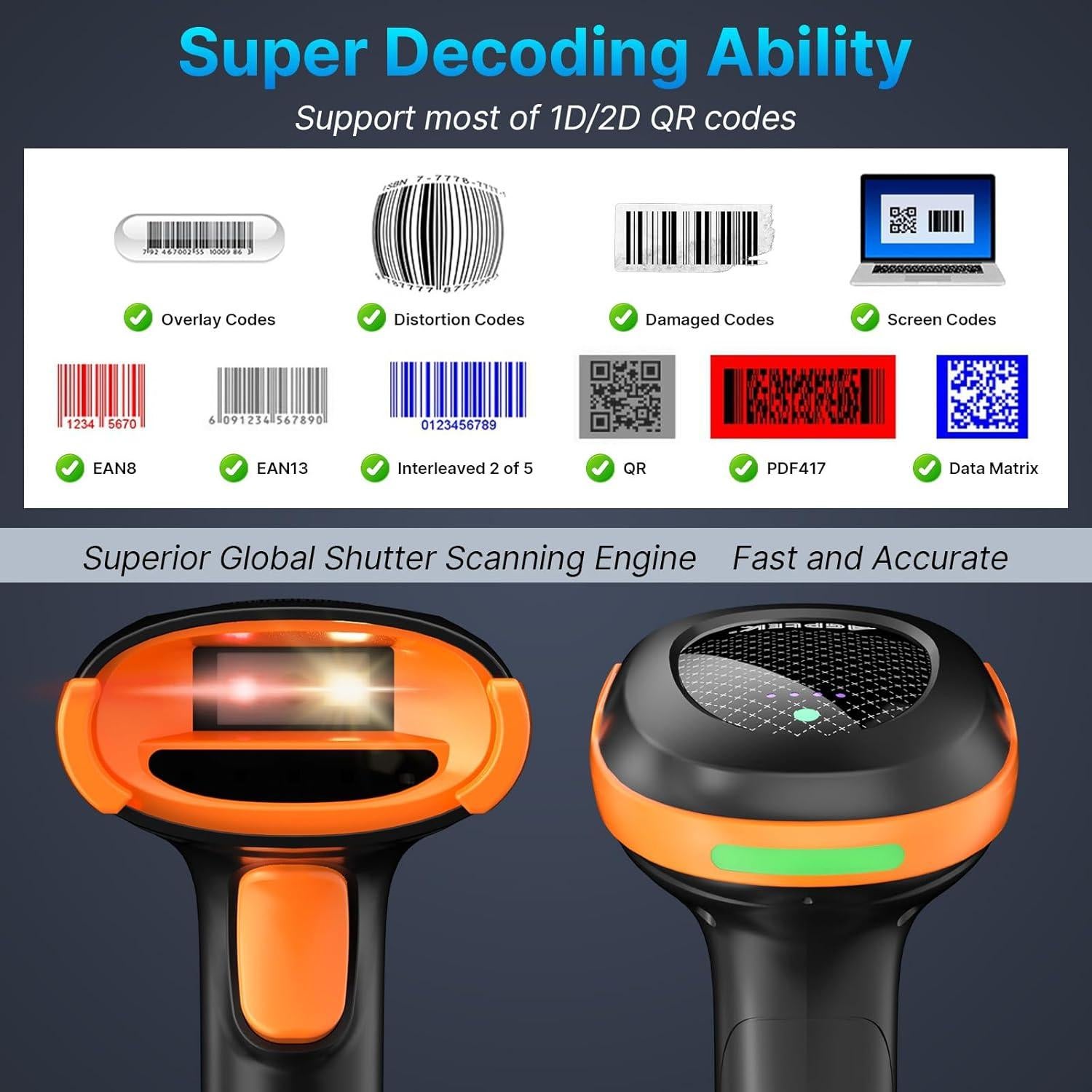 Escáner de Código de Barras Inalámbrico AGPTEK 2D/1D Bluetooth