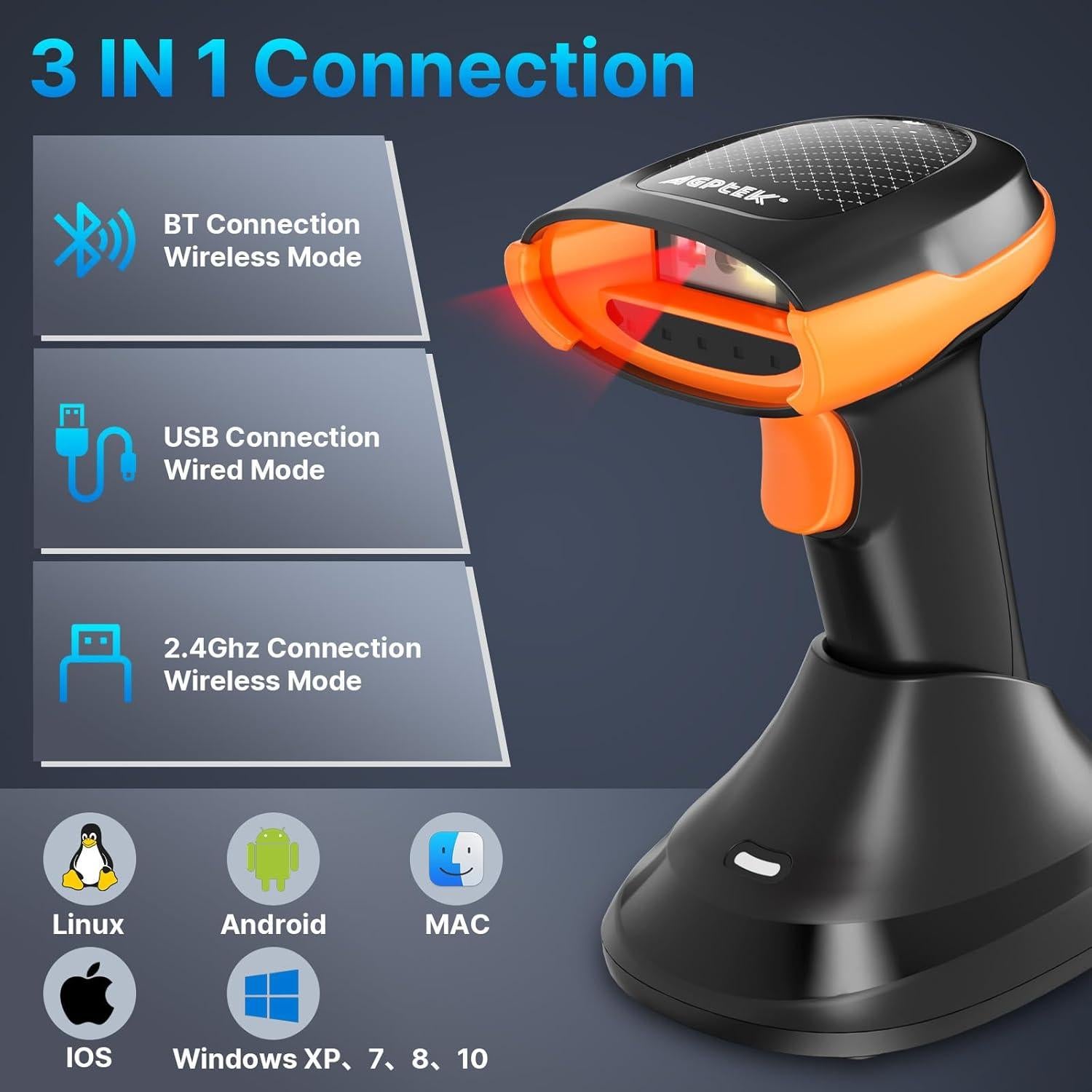 Escáner de Código de Barras Inalámbrico AGPTEK 2D/1D Bluetooth