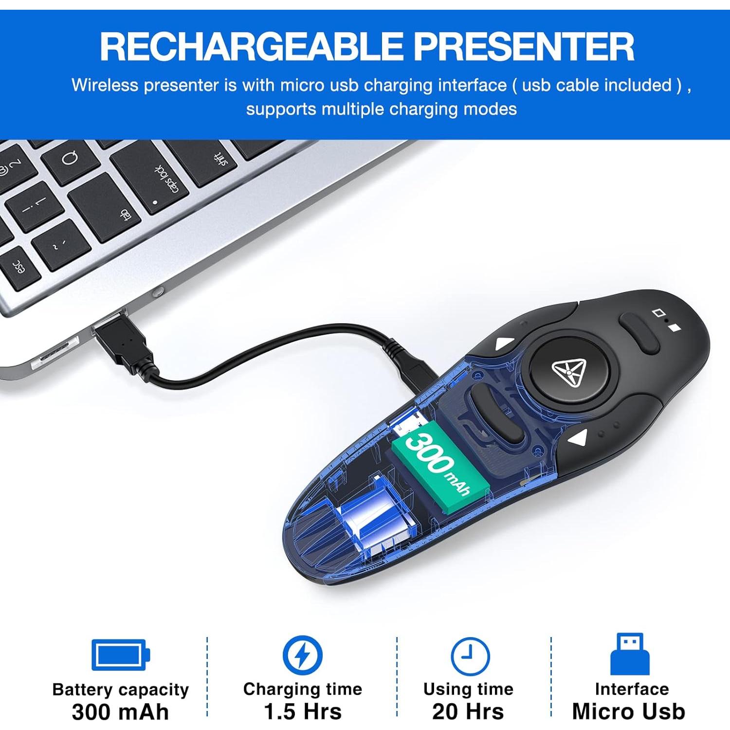 Controlador de Presentación Inalámbrico Quro RLP303 Rojo