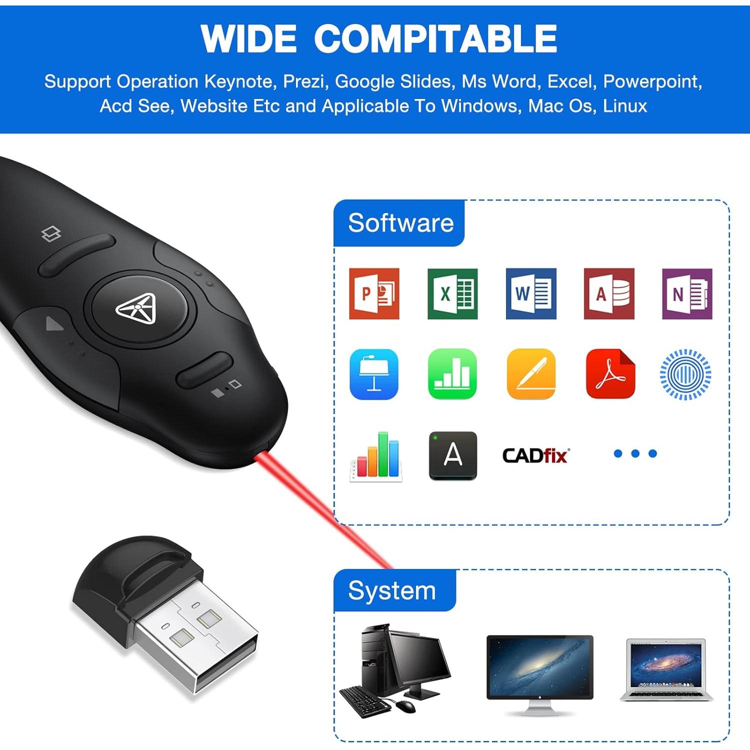 Controlador de Presentación Inalámbrico Quro RLP303 Rojo