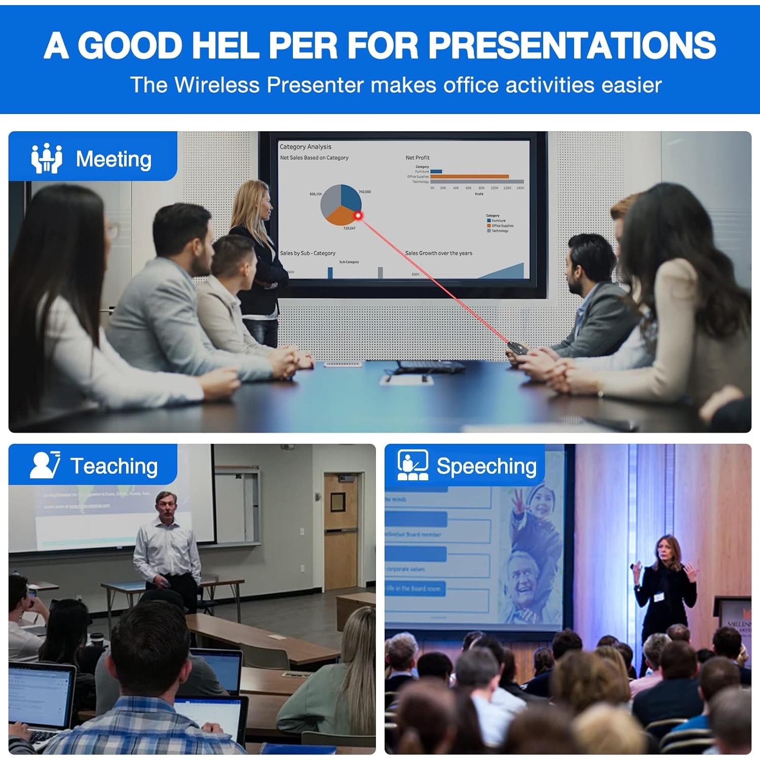 Controlador de Presentación Inalámbrico Quro RLP303 Rojo