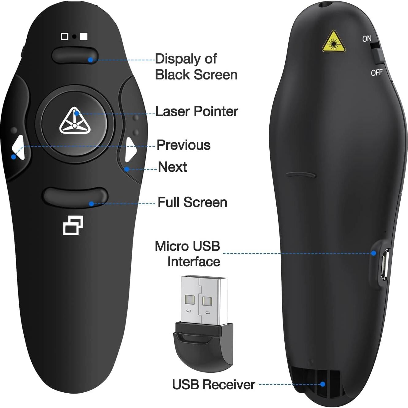 Controlador de Presentación Inalámbrico Quro RLP303 Rojo