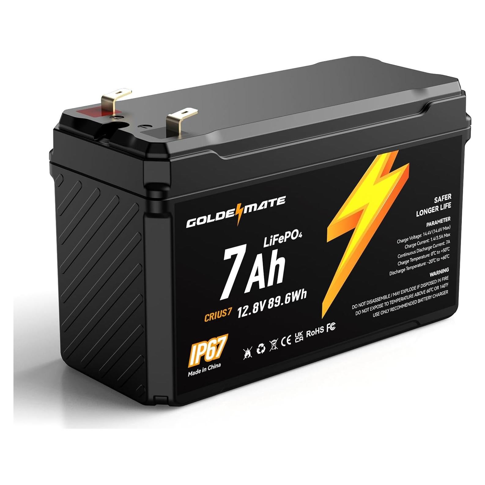 Batería de Litio LiFePO4 GOLDENMATE 12V 7Ah IP67 5000+ Ciclos
