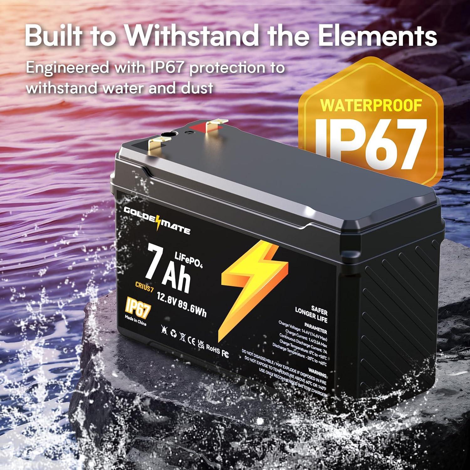 Batería de Litio LiFePO4 GOLDENMATE 12V 7Ah IP67 5000+ Ciclos