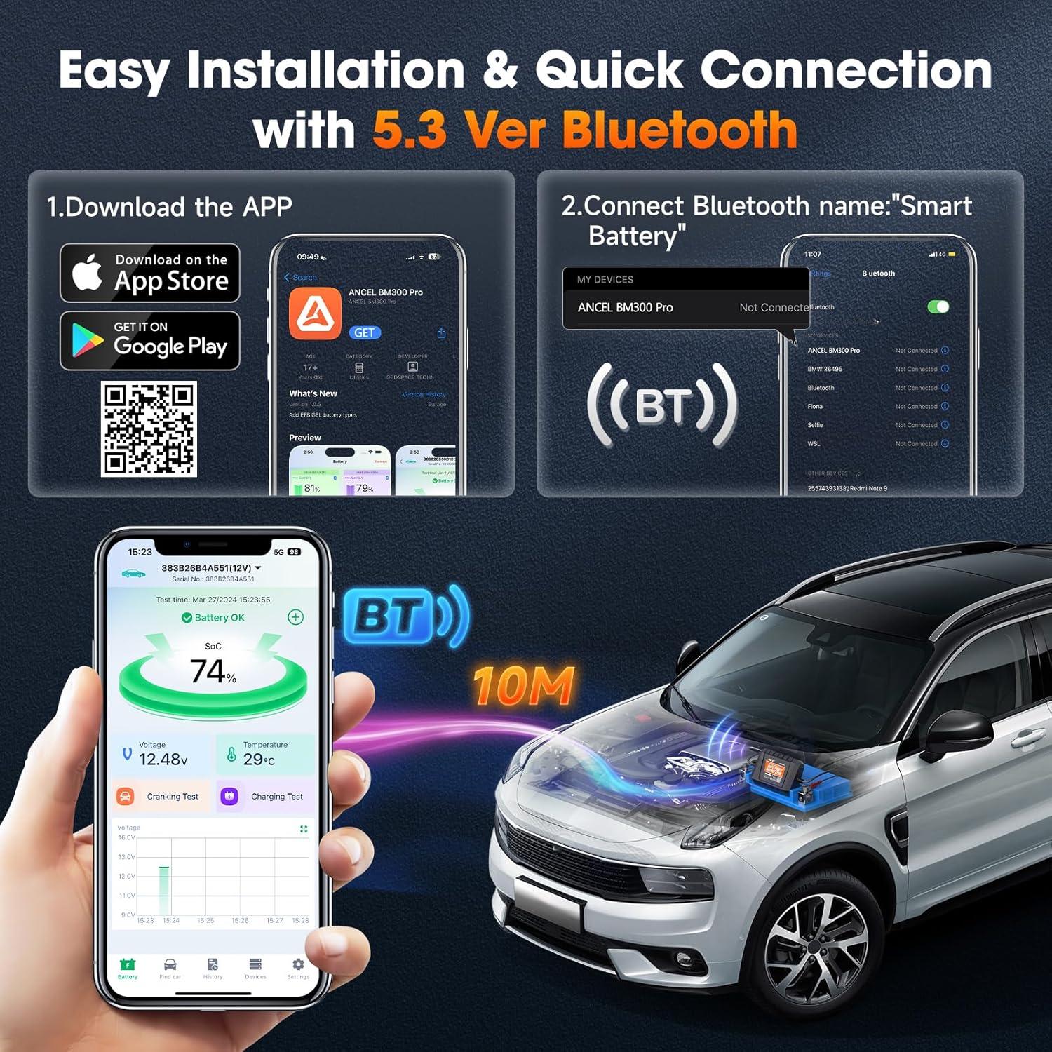 Monitor de Batería ANCEL BM300 Pro 24V 12V Bluetooth IP67