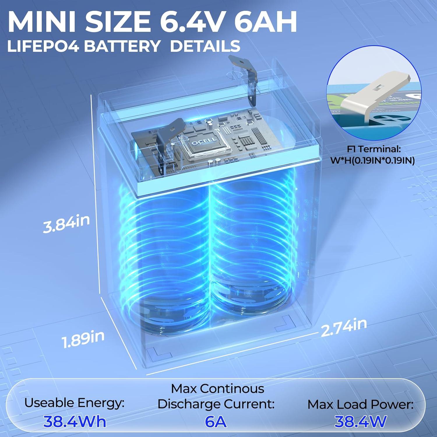 Batería LiFePO4 6V 6Ah OCELL - 4000+ Ciclos, Compacta