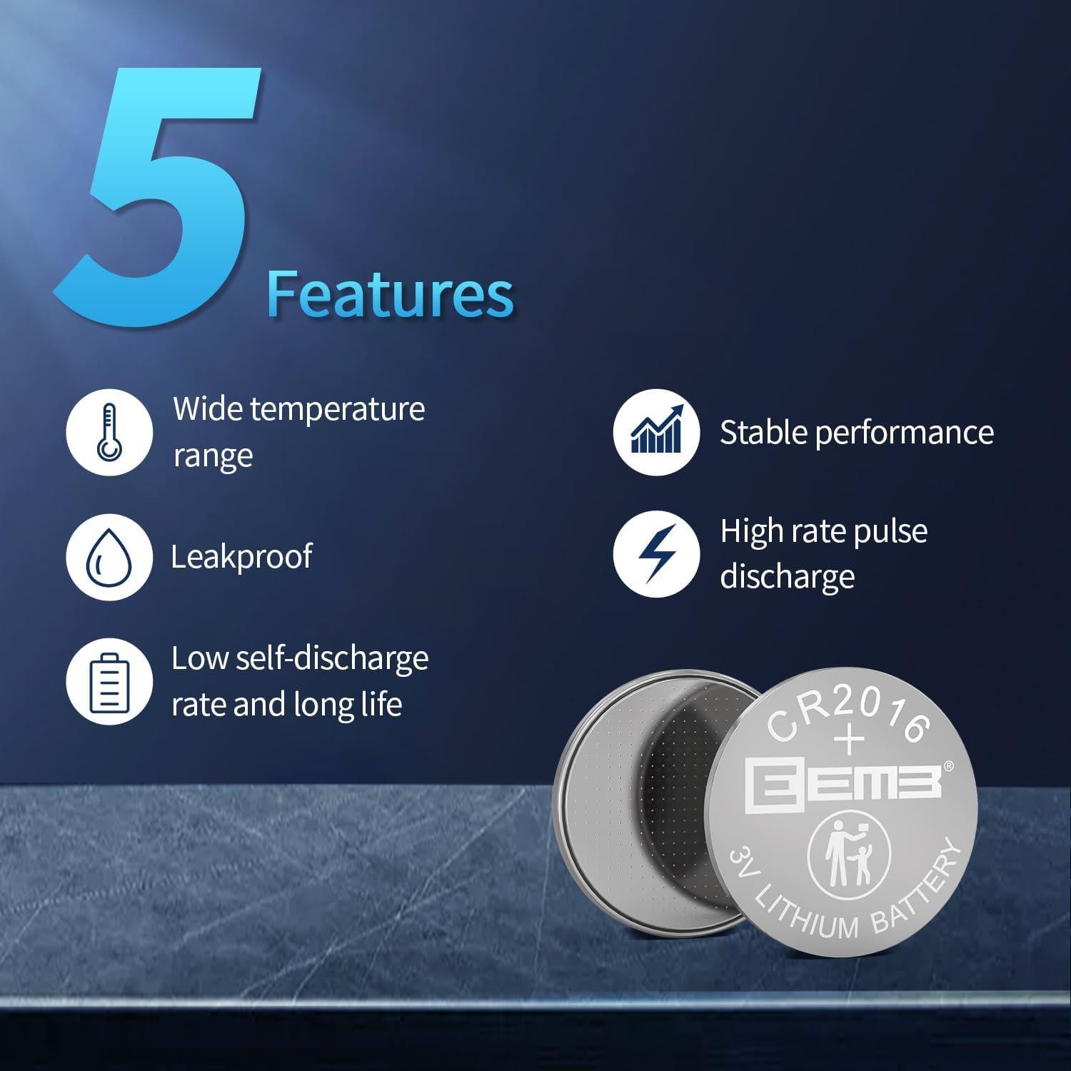Paquete de 5 Baterías de Litio CR2016 EEMB 3V 85mAh