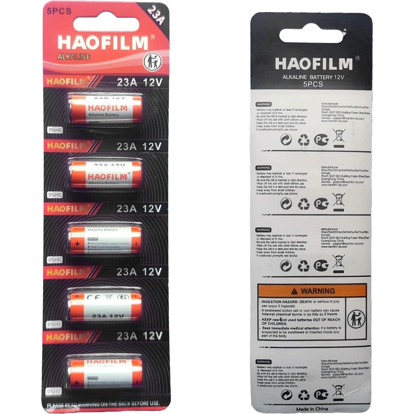 HAOFILM 23A 12V Alkaline Batteries (5 Pack) - Long Lasting Power, 3-Year Shelf Life | Bulk Value Pack for Car Remotes, Medical Devices, Garage Door Openers, Toys & More