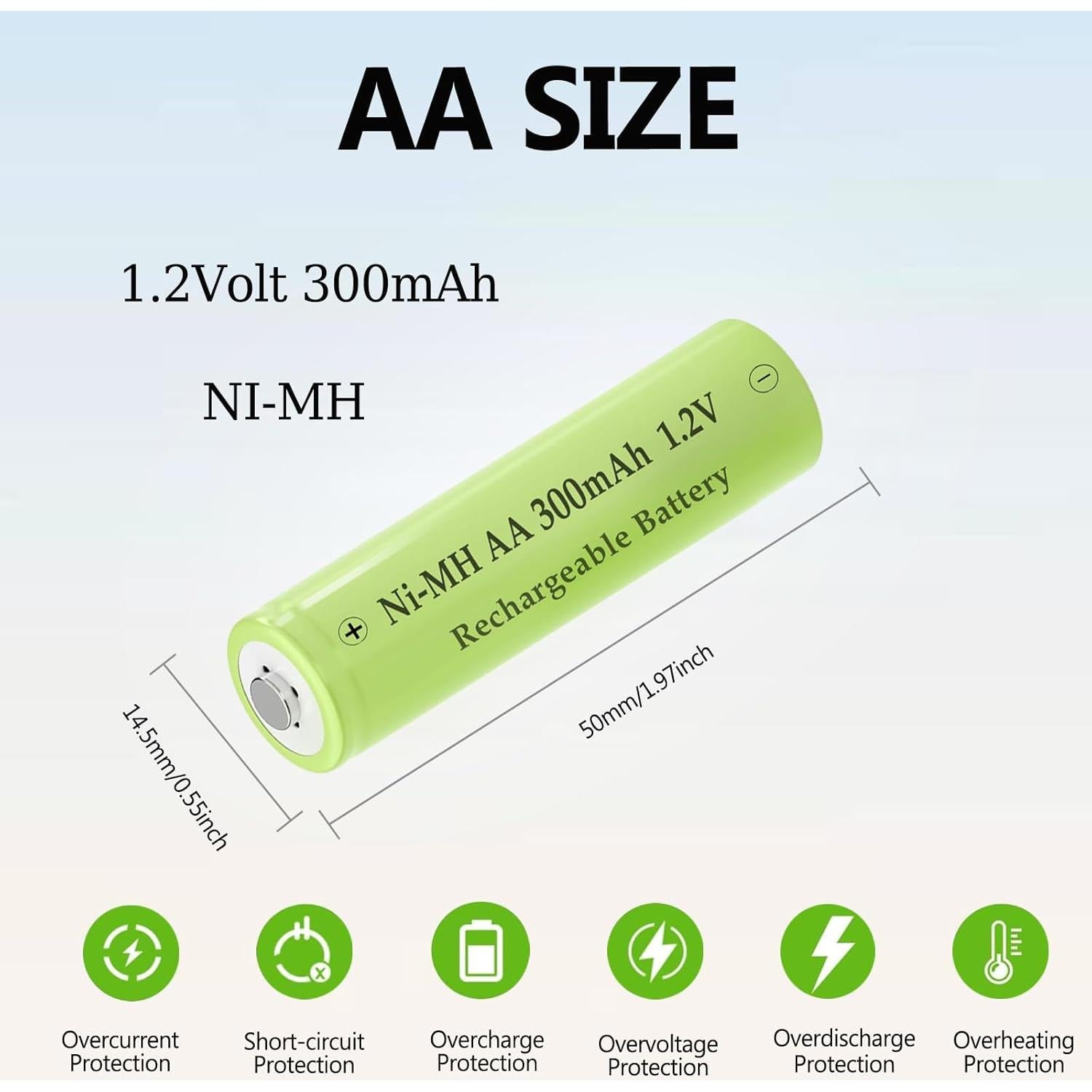 Baterías recargables NI-MH AA 300mAh 1.2V Teneyuuo - Paquete de 4