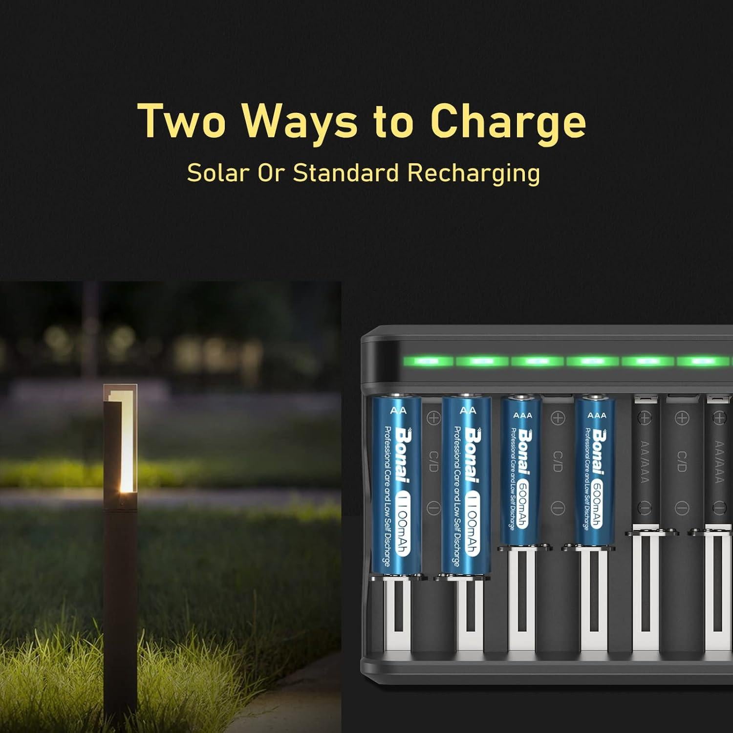 Baterías recargables AA Bonai 1100mAh para luces solares - 8 unidades