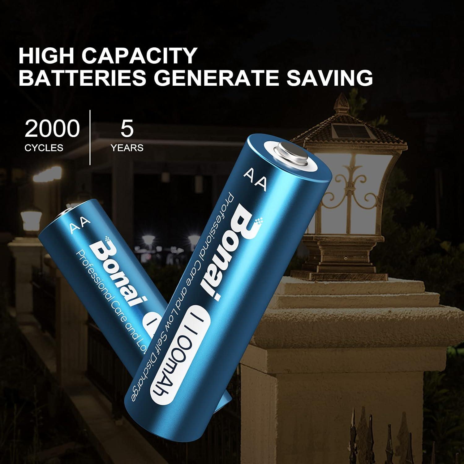 Baterías recargables AA Bonai 1100mAh para luces solares - 8 unidades