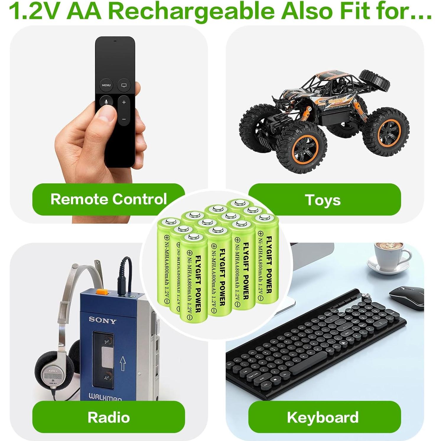 Baterías Recargables AA FlyGift 800mAh 1.2V Pack 12 Unidades