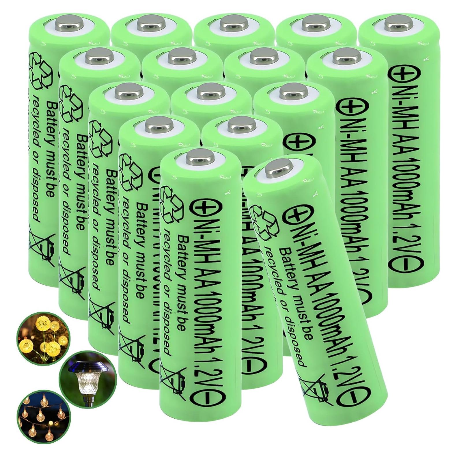 Paquete de 16 Baterías Recargables AA 1.2V NiMH 1000mAh