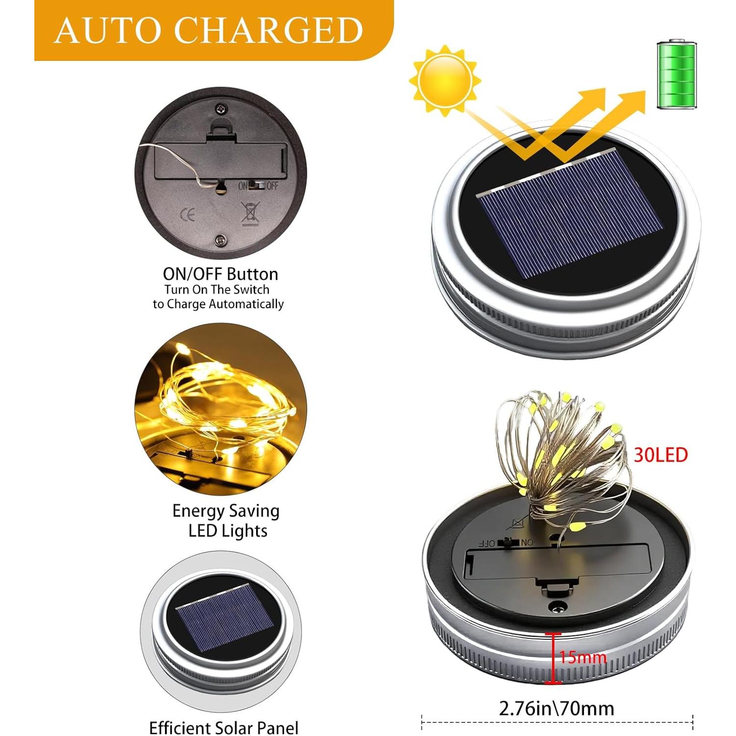 Luces Solares en Tarros de Conserva ZNYCYE - 12 LEDs Blancas Cálidas