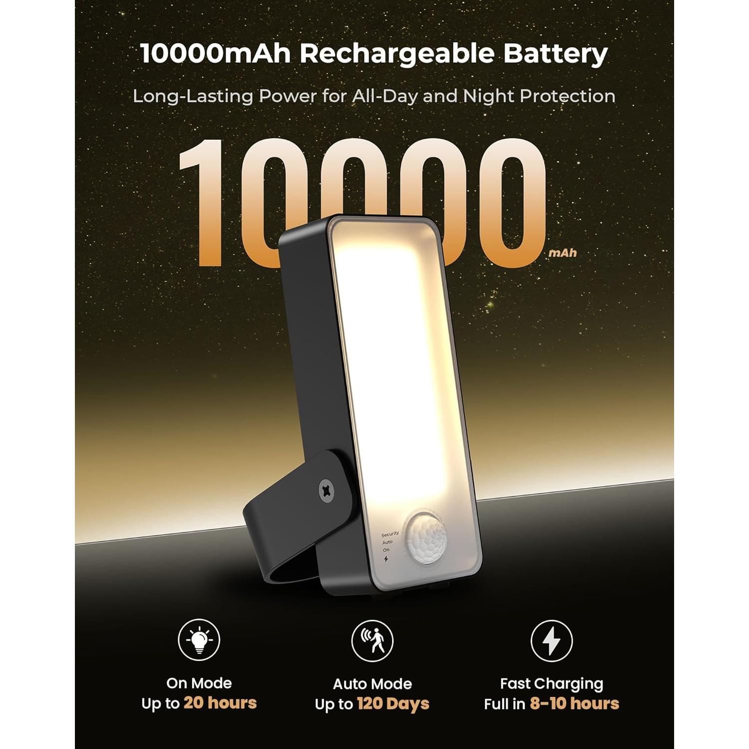 Sensor de Movimiento Luz Exterior PopoIron 600 Lúmenes Batería 10000mAh