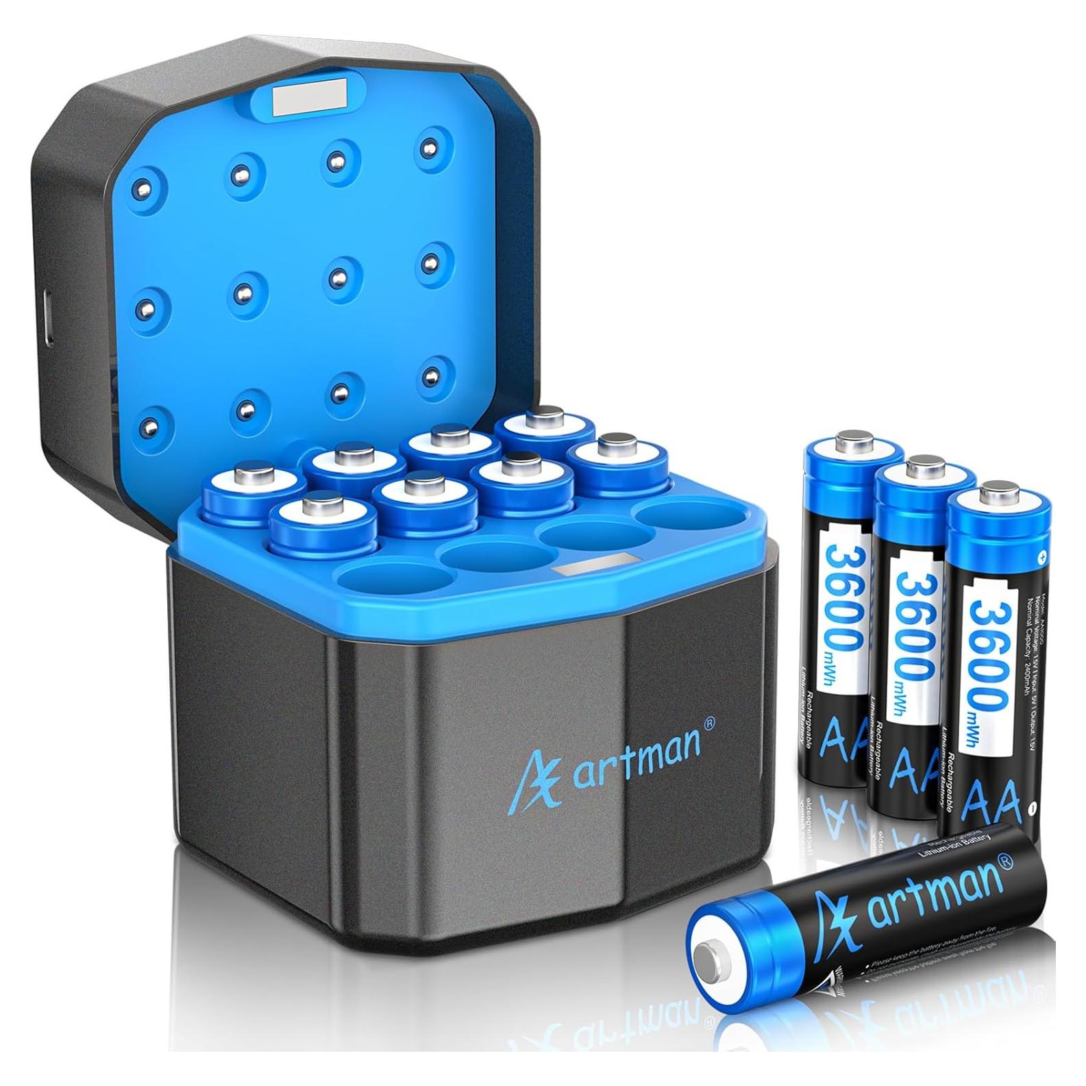 Baterías Recargables AA Litio Artman 12 Pzas 3600mWh 1.5V