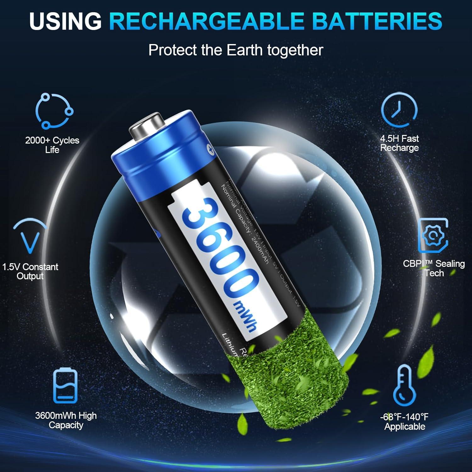 Baterías Recargables AA Litio Artman 12 Pzas 3600mWh 1.5V