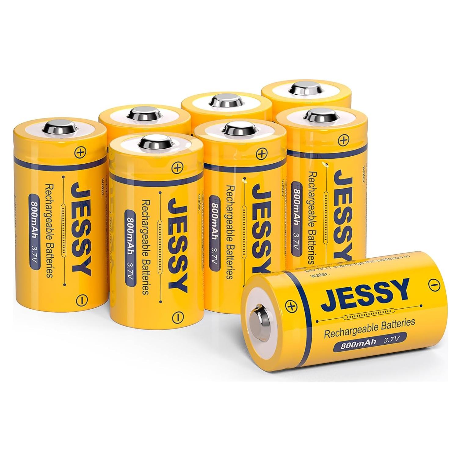 Baterías Recargables JESSY CR123A Litio 3.7V Paquete de 8