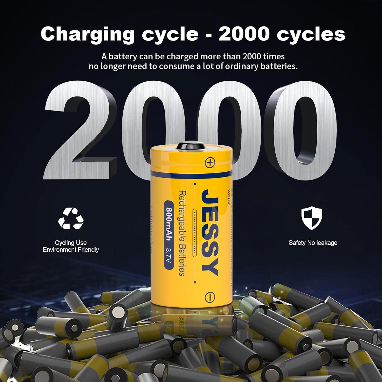 Baterías Recargables JESSY CR123A Litio 3.7V Paquete de 8