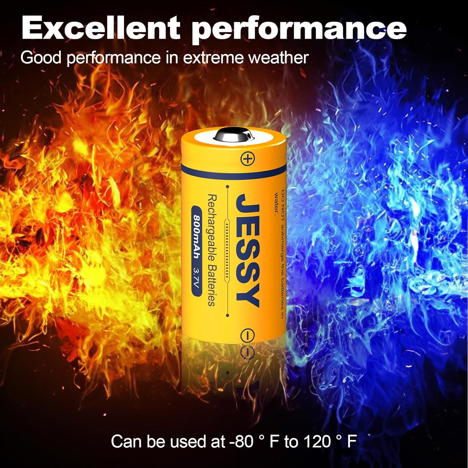 Baterías Recargables JESSY CR123A Litio 3.7V Paquete de 8