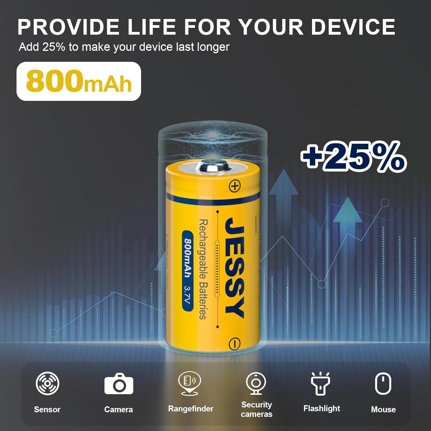 Baterías Recargables JESSY CR123A Litio 3.7V Paquete de 8