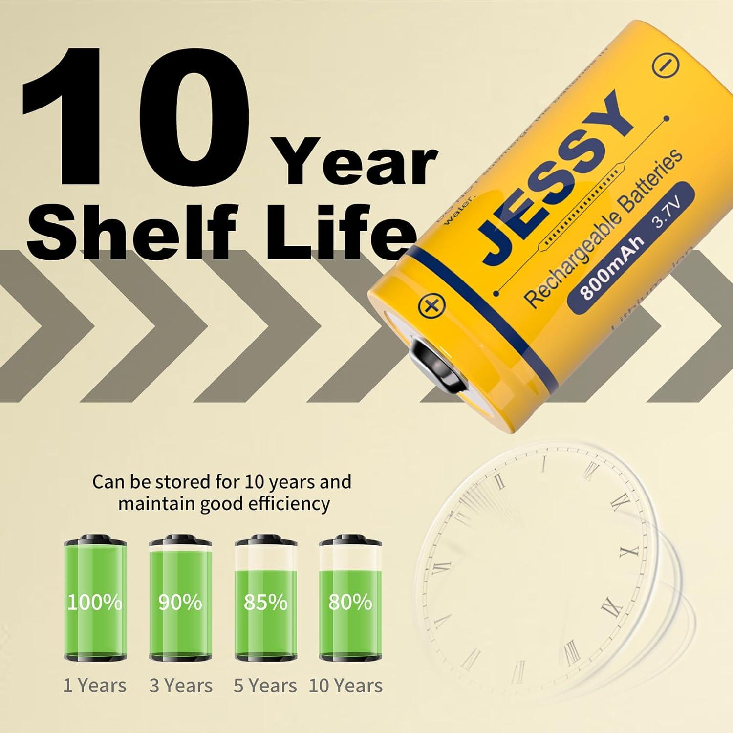 Baterías Recargables JESSY CR123A Litio 3.7V Paquete de 8