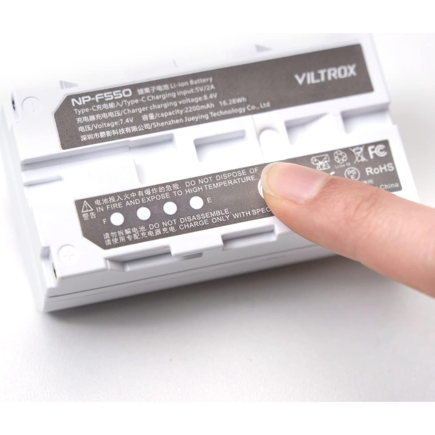 Baterías VILTROX NP-F550 2200mAh 2 Paquete Carga USB Tipo-C