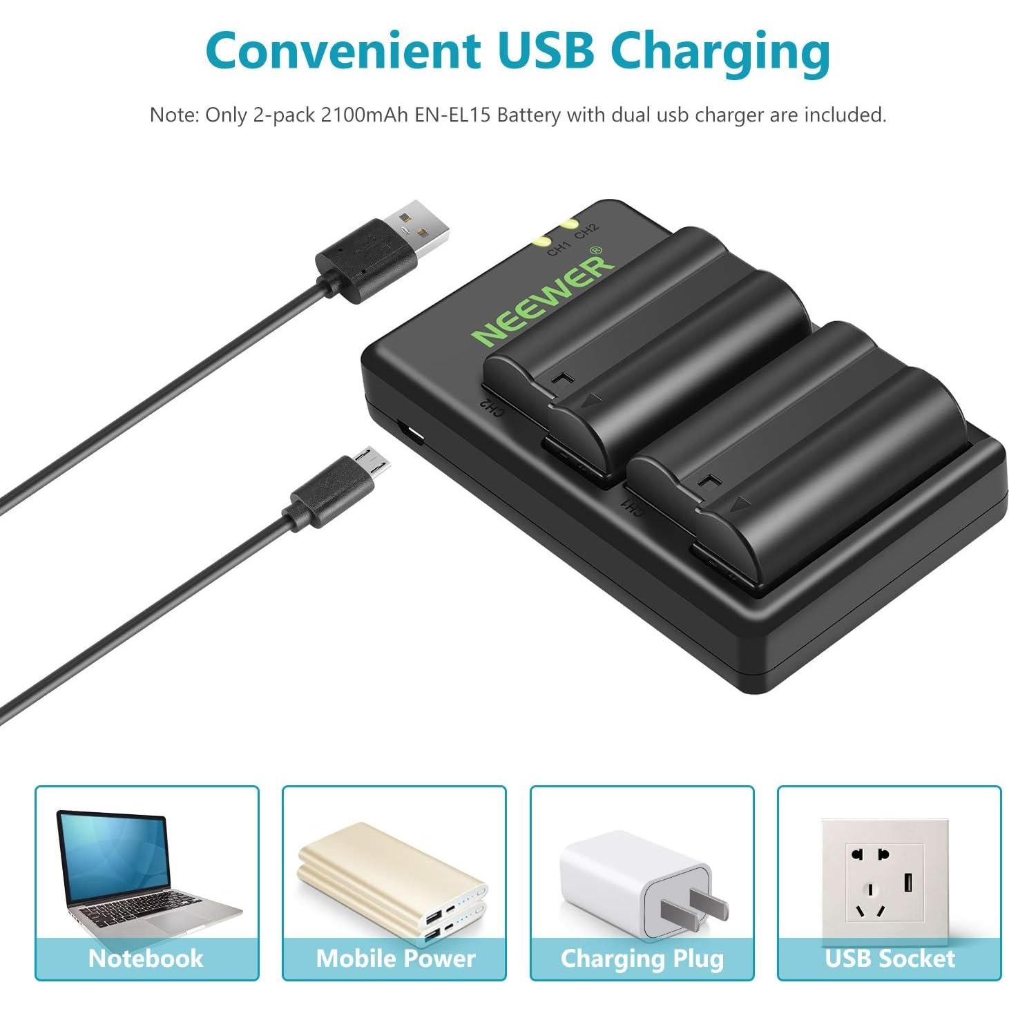 Juego de Batería y Cargador NEEWER EN-EL15 para Nikon