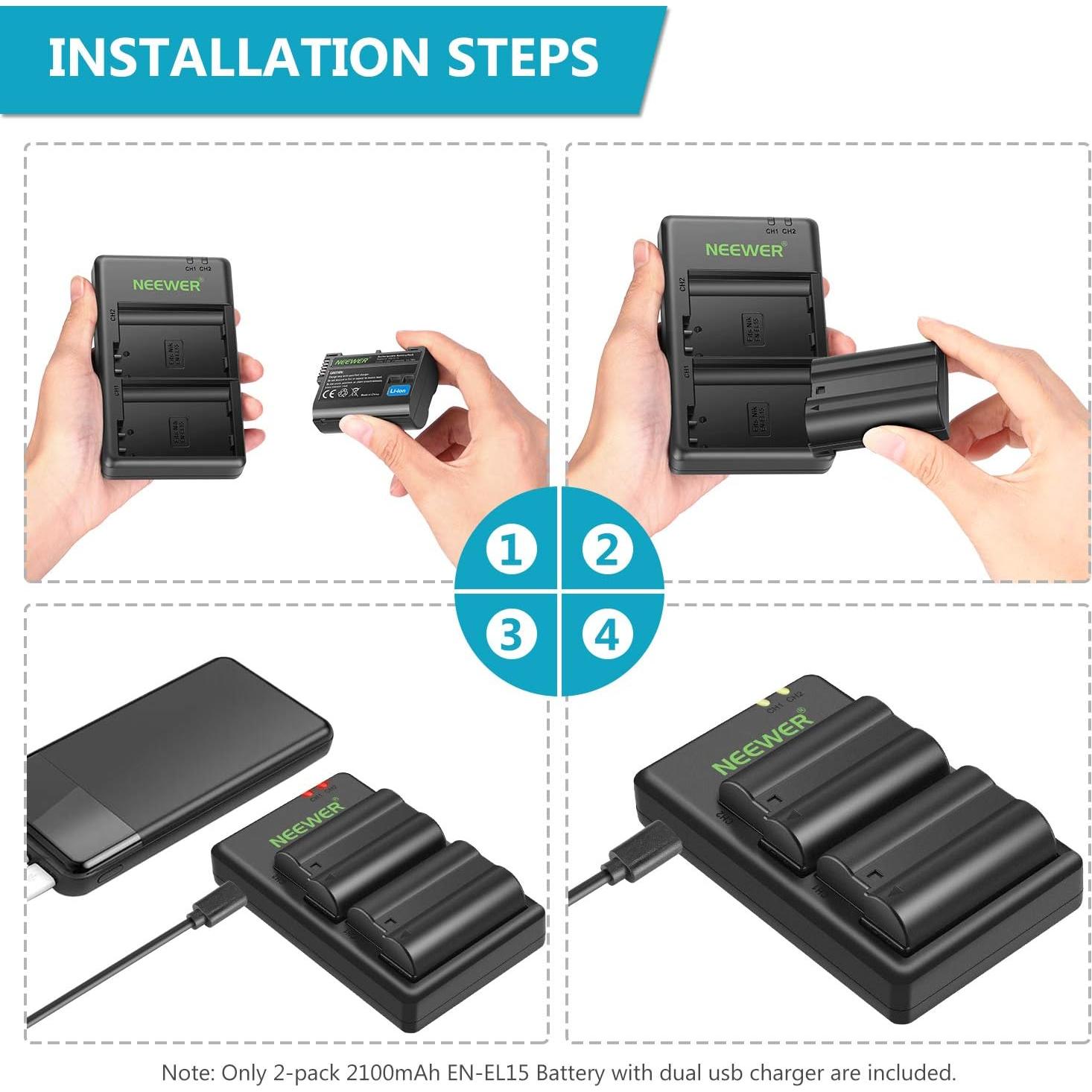 Juego de Batería y Cargador NEEWER EN-EL15 para Nikon
