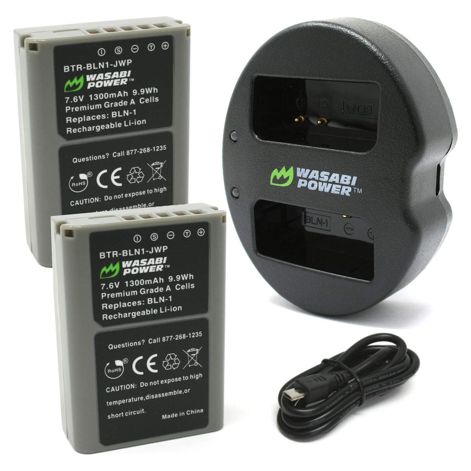 Baterías Wasabi Power 2x BLN-1 y Cargador USB Dual para Olympus