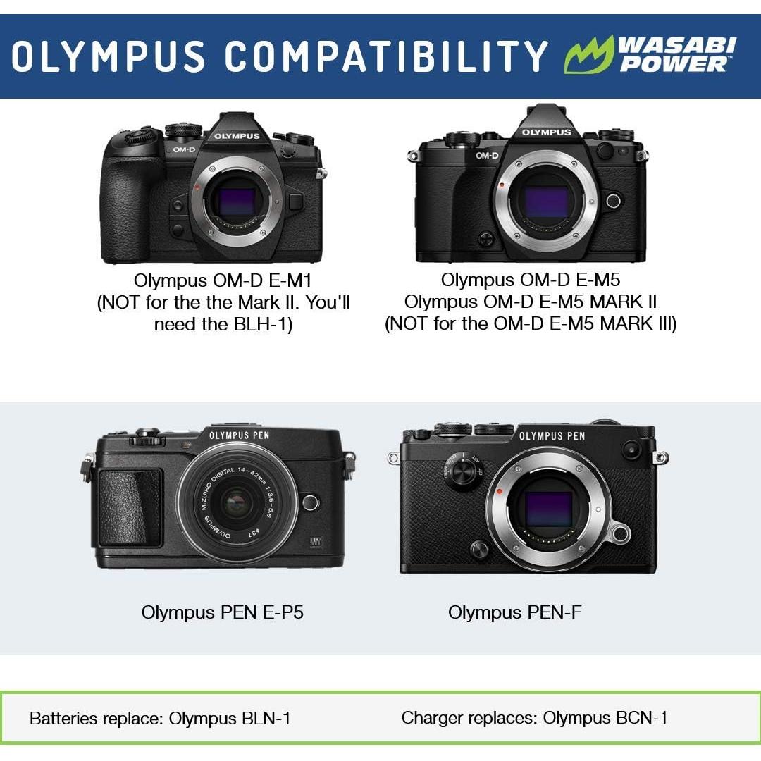 Baterías Wasabi Power 2x BLN-1 y Cargador USB Dual para Olympus