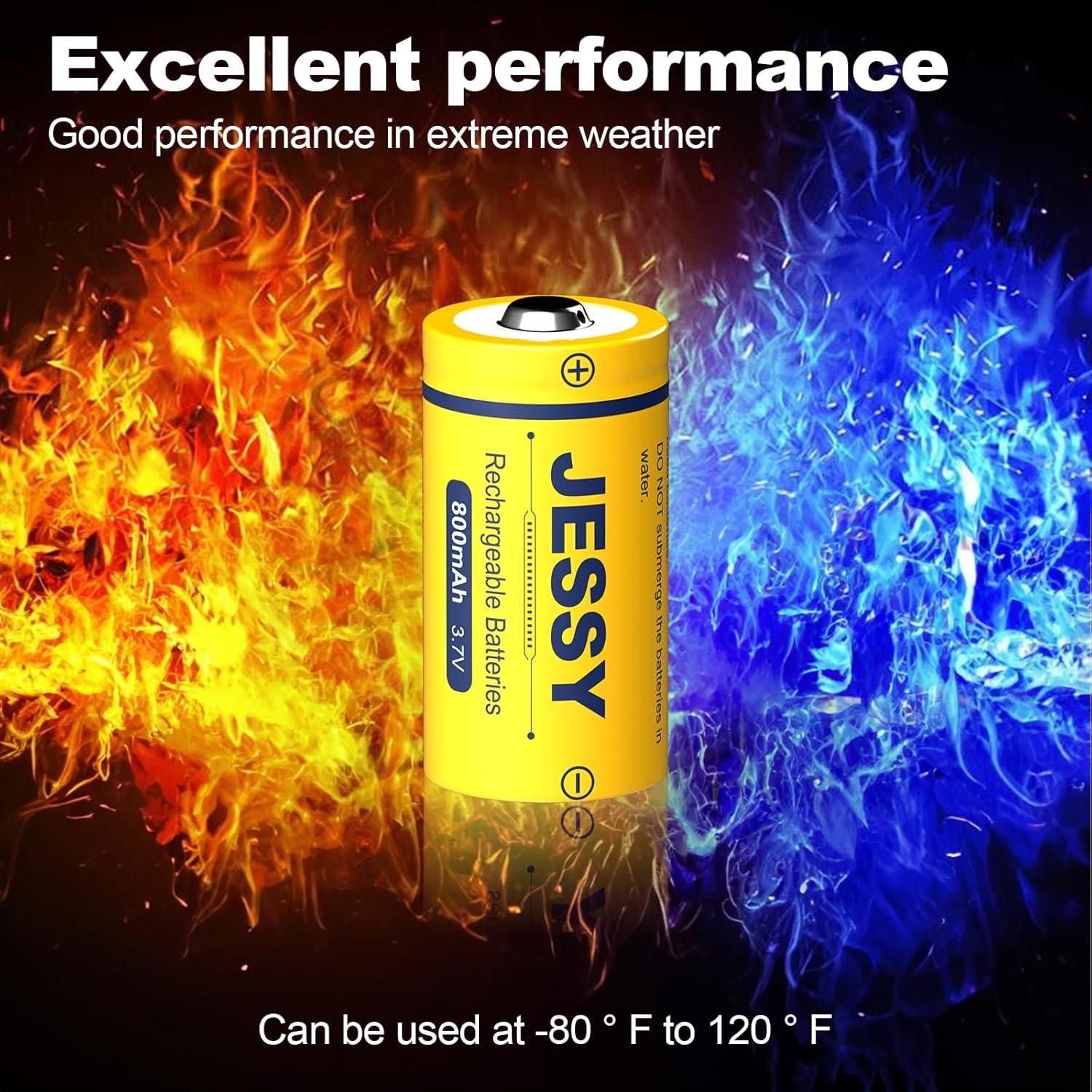 Paquete de 8 Baterías Recargables JESSY CR123A 3.7V con Cargador