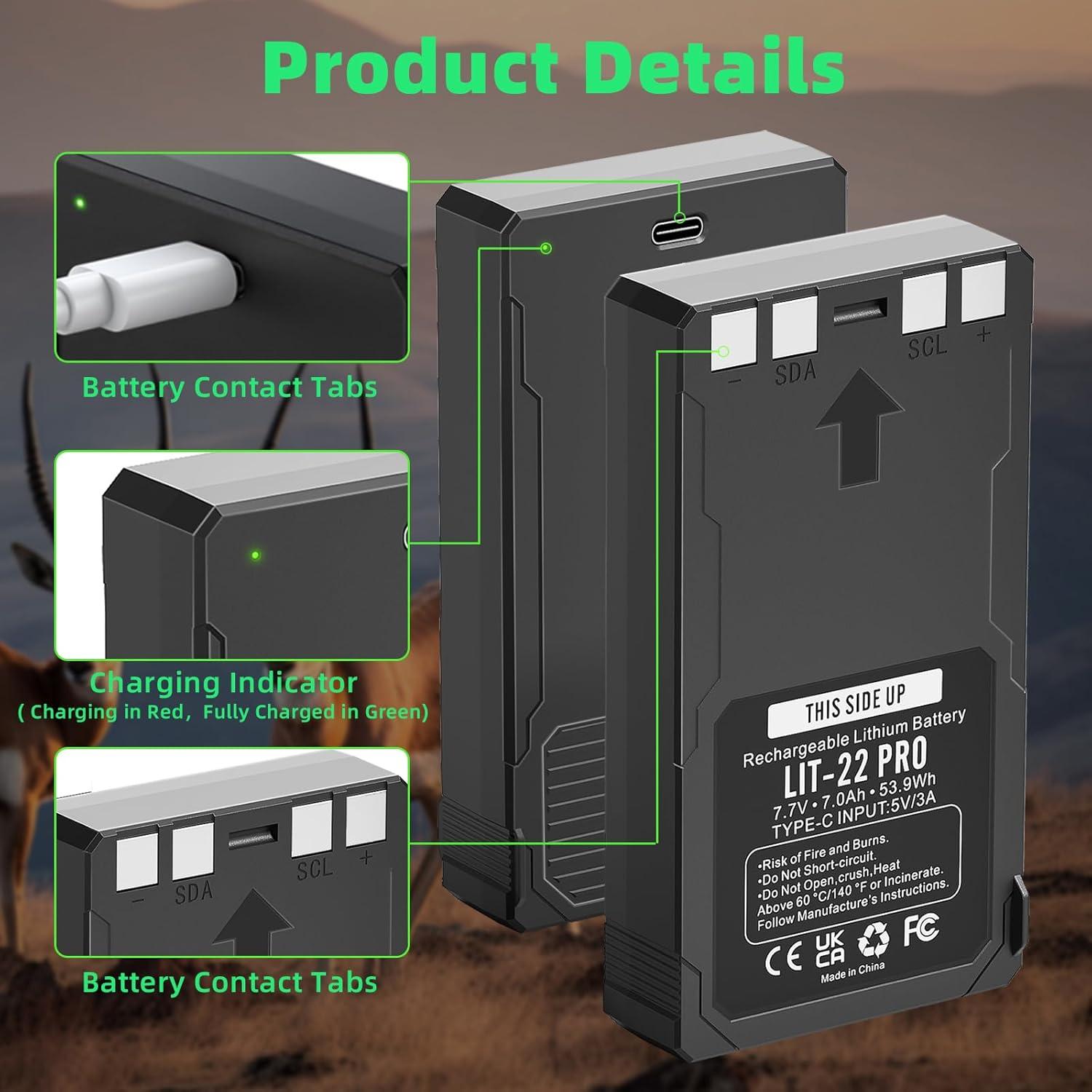 Paquete de 2 Baterías Recargables Litio LIT-22 Pro 7000mAh